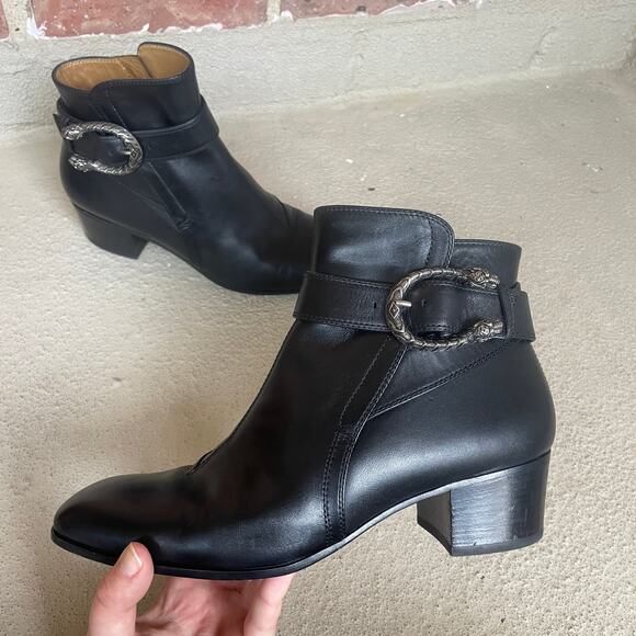 Gucci Dionysus Elizabeth Black Leather Ankle Boots Booties sz 38 / 7.5 8 - Picture 2 of 16